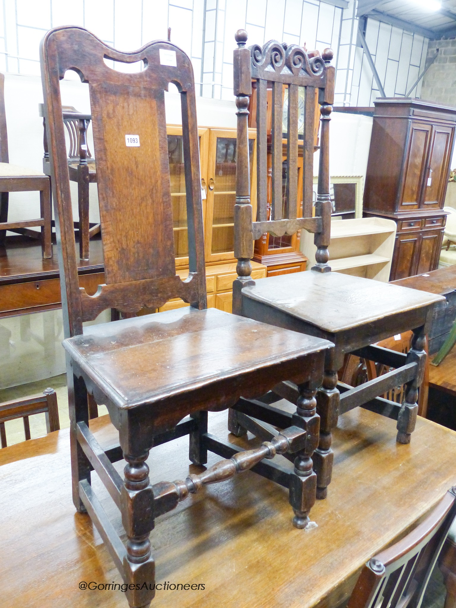 Two late 17th / early 18th century oak side chairs